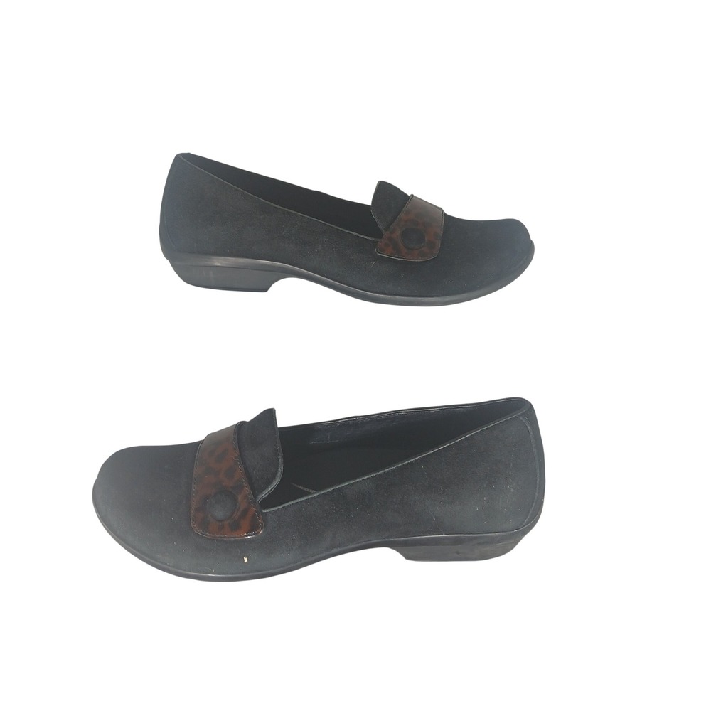 Dansko Black Suede Leopard Accent Loafer Flats Size 40‎